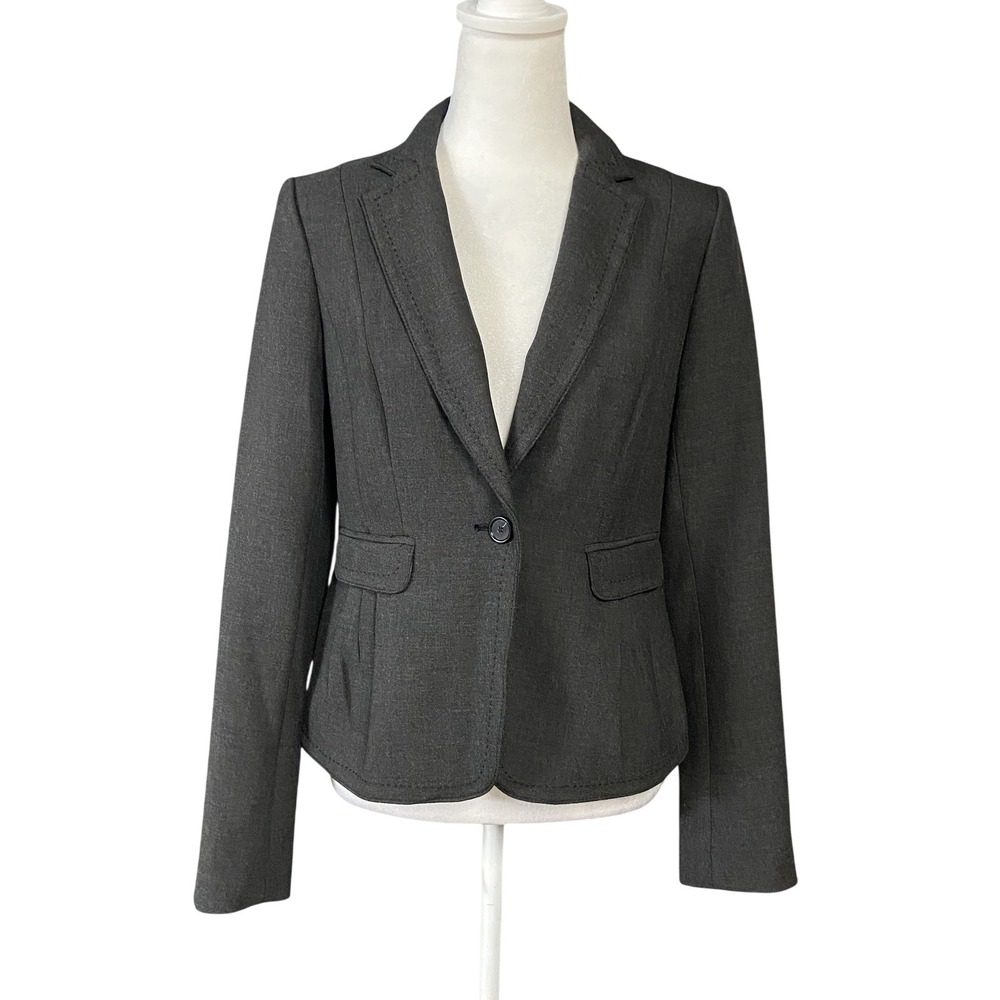 Ann Taylor LOFT Blazer Womens 0 Gray Tailored One Button Notch Lapel Suit Jacket